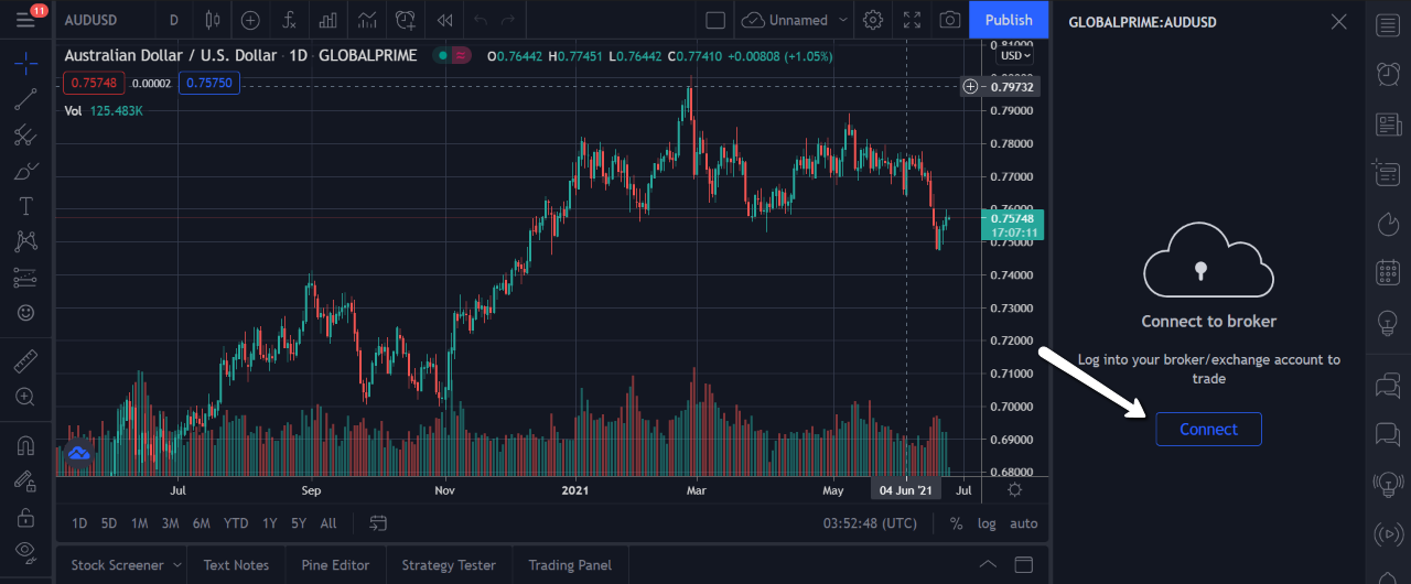 Navigate to the Trading Panel and click on the  ... icon. That will display all the available brokers in the menu bar.