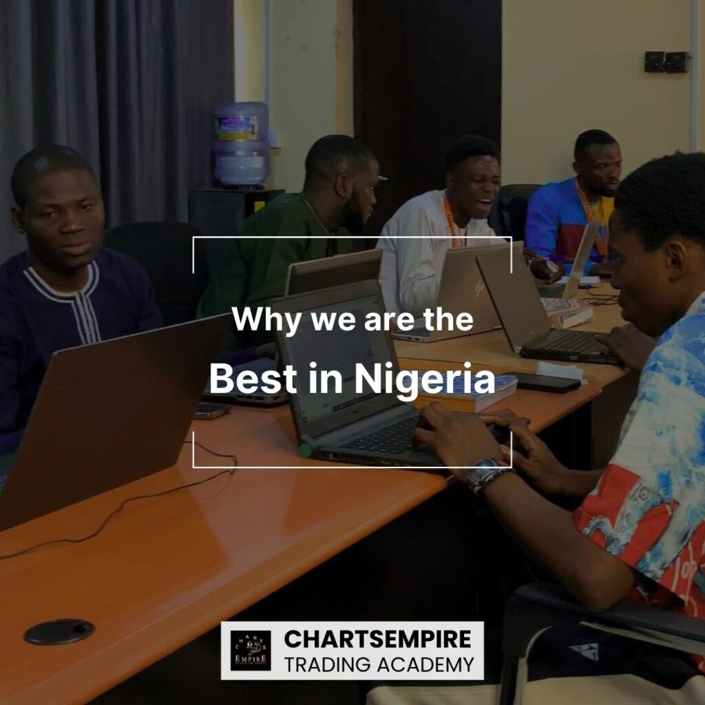 What Makes ChartsEmpire the Best Index Market Academy in Nigeria?
Here’s why ChartsEmpire stands out as the best Index Market trading academy in Nigeria and the best place to learn indices trading in Nigeria.
1. Expert Mentors with Real Market Experience
At ChartsEmpire, you’re taught by the best Index market mentor in Nigeria—professionals who actively trade indices and have years of proven success. They simplify complex concepts, ensuring you understand every step of the trading process and gain confidence to trade independently.
2. Comprehensive and Beginner-Friendly Curriculum
ChartsEmpire offers a structured curriculum designed to help anyone learn index market trading in Nigeria. The courses cover:
Understanding indices and how they work.
Advanced trading strategies, including risk management and trend analysis.
Live market simulations that prepare you for real-world trading.
Whether you’re new to trading or looking to refine your skills, our curriculum is tailored to meet your needs.
3. Hands-On Training with Live Market Practice
Theory alone isn’t enough to succeed. ChartsEmpire provides hands-on training through live trading sessions, allowing you to practice with real market data. This practical experience ensures you are fully prepared to start trading indices and earning profits.
4. Flexible Learning Options
Whether you prefer online classes or in-person sessions, ChartsEmpire accommodates your needs. For those traveling to Ibadan, we even offer accommodation, making it the best Index market school in Nigeria for students from all over the country and beyond.
